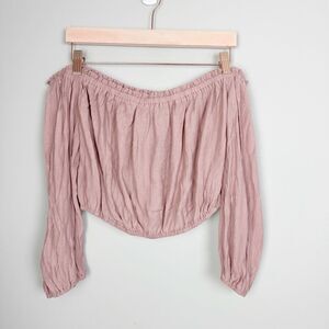 LULU’S | NEW! Off the Shoulder Mauve Crop Top Balloon Sleeves Women’s Size M